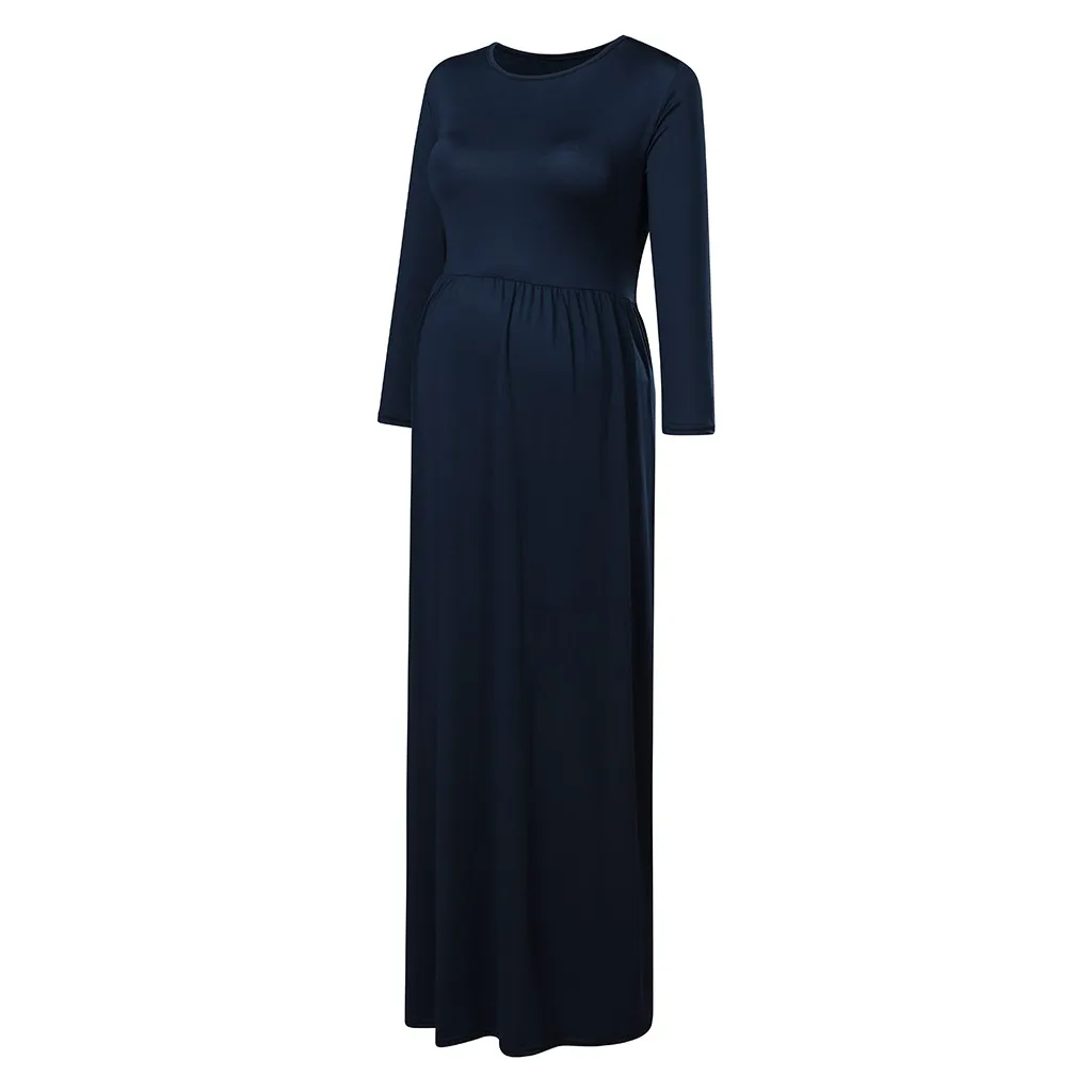 Длинное платье для беременных женщин Повседневное с длинным рукавом v образным