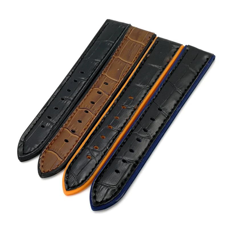BEAFIRY Silicone+Leather Watch Band 20mm 22mm Waterproof Sweatproof Watchband Rubber Watch Strap black blue orange brown Belt