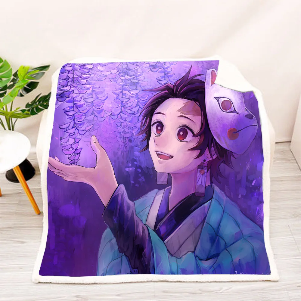 Флисовое одеяло с рисунком аниме 3D Demon Slayer полное износостойкое для