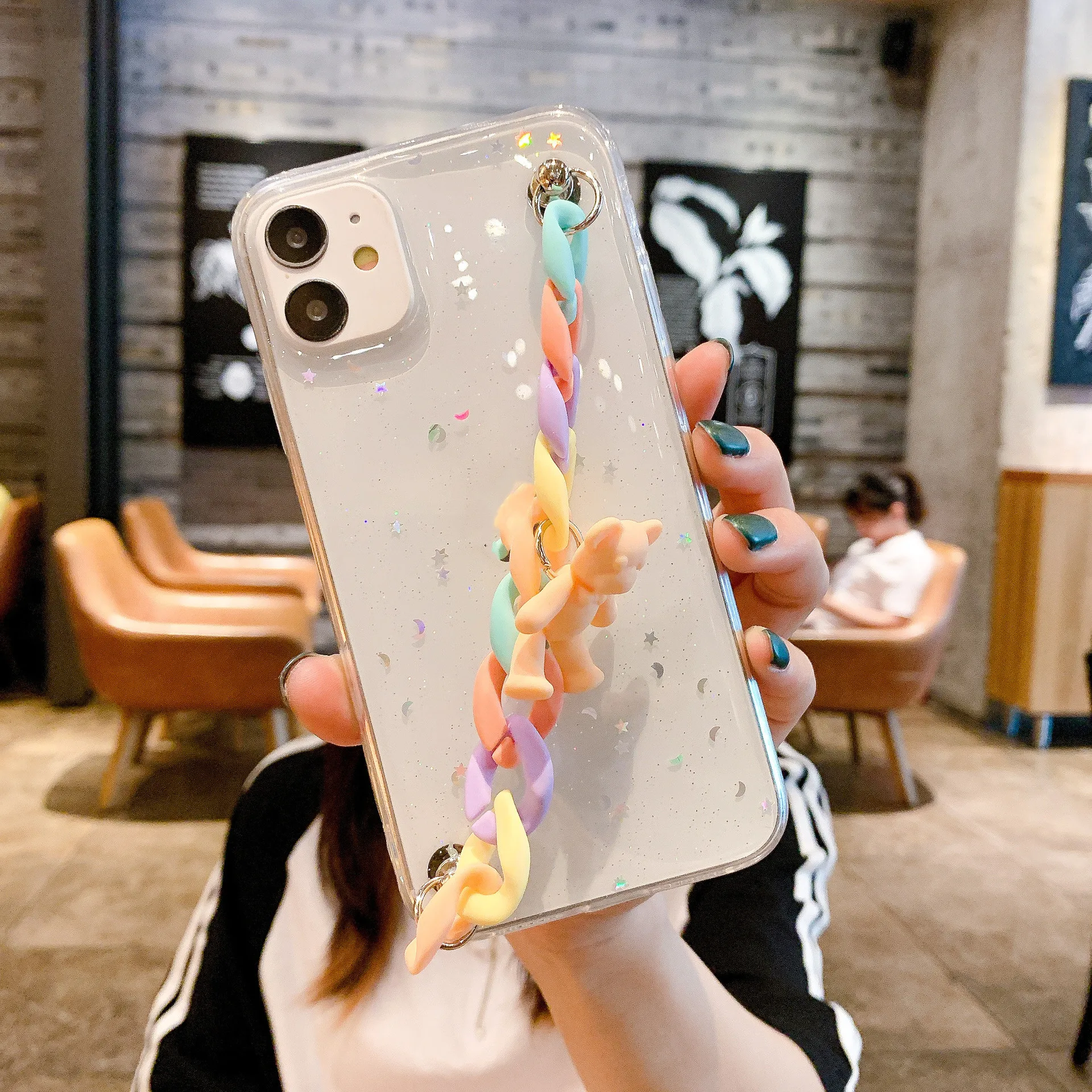 

Candy Bear Bracelet Chain Heart Bumper Phone Case For For Samsung 20 Plus S20 S10 Ultra Note 9 10 20 Plus