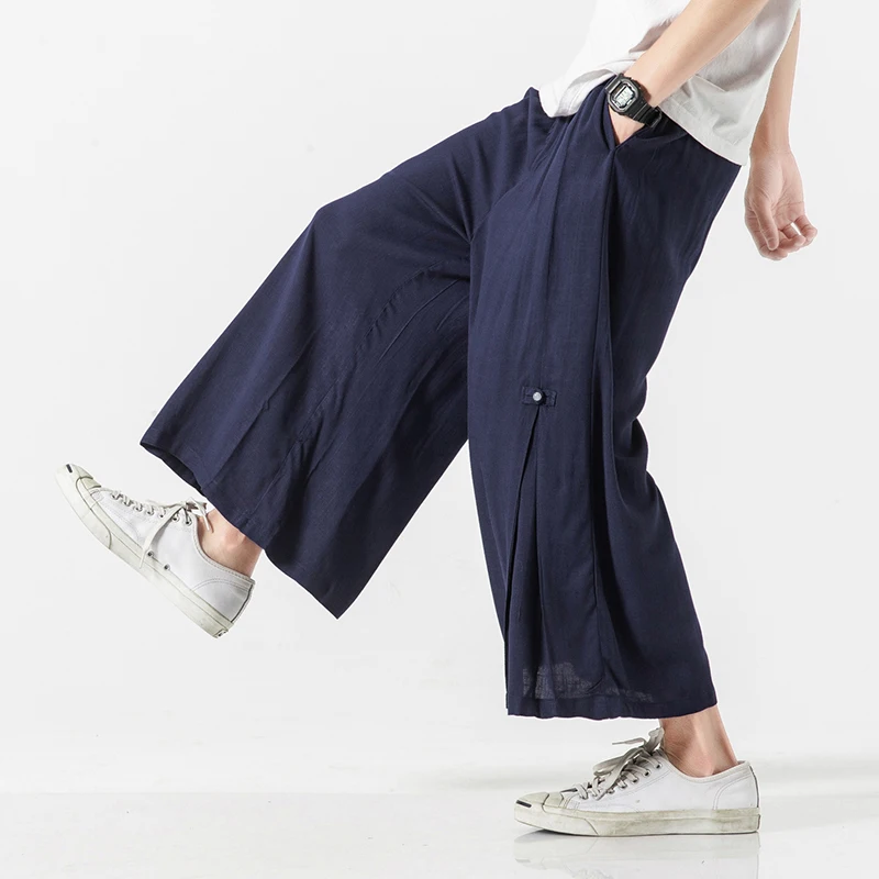 Мужские укороченные брюки в китайском стиле Харадзюку летние свободные размера