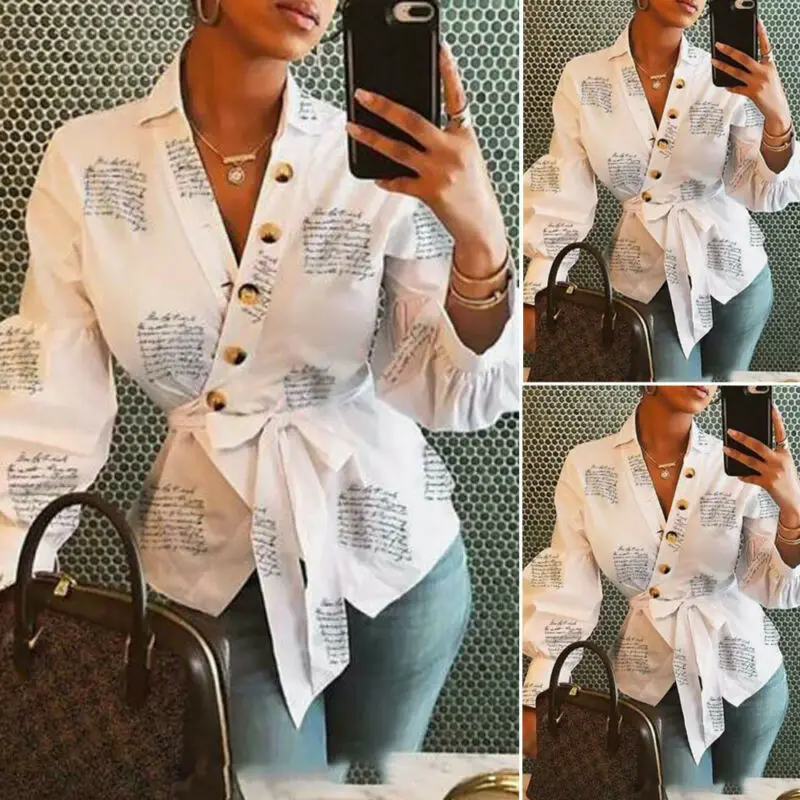 Блузка женская повседневная с V-образным вырезом и длинным рукавом | Женская