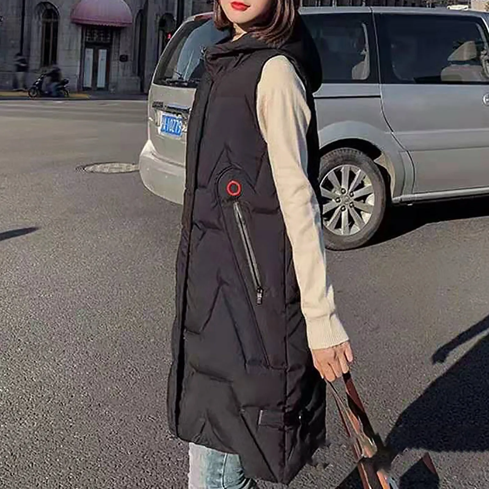 

Women's Warm Down Hooded Lightweight Quilted Vest Loose Zip Gilet Outdoor Summer Vest Top Sleeveless Blouse Casual Tank Tops