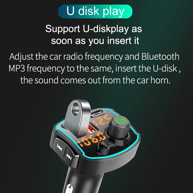 

CDEN car mp3 player bluetooth 5.0 receiver FM transmitter USB-C car charger QC3.0 PD18W Quick charge U disk music player