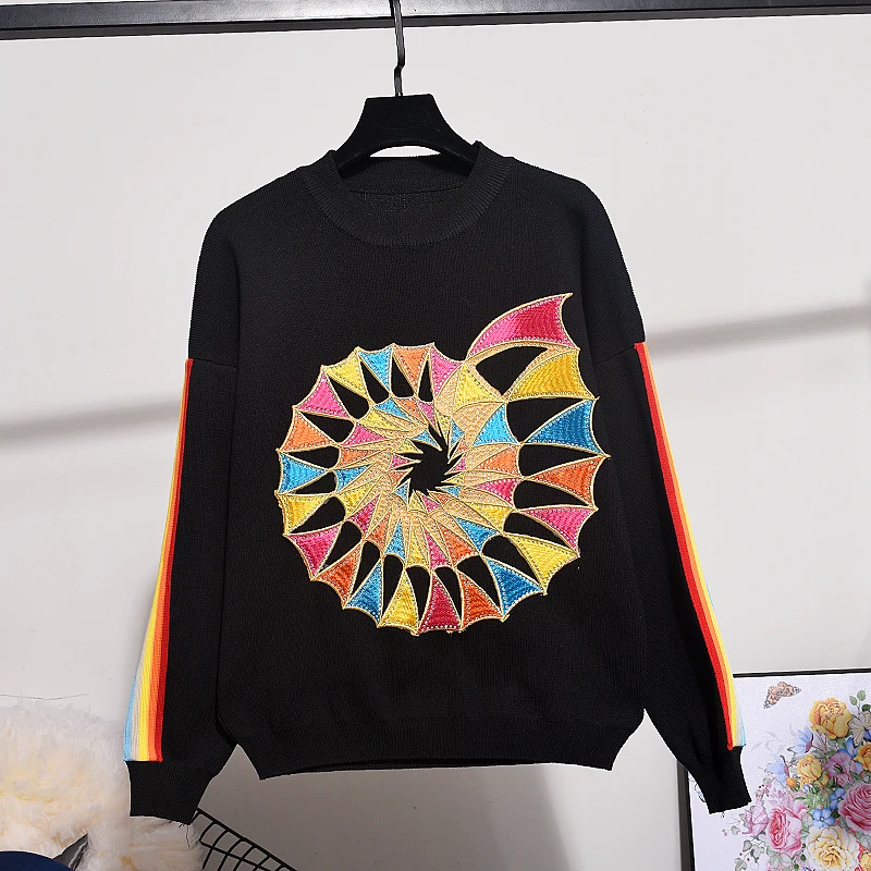 Женский вязаный спортивный костюм свободный свитер с блестками и длинным