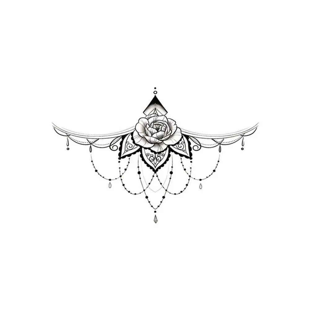 Sexy Temporary Tattoo Underboob Neck Tattoo Chest Jewelry Flowers Waterproof Tattoos Henna Lace Model Women Stickers Tattoo H8A9