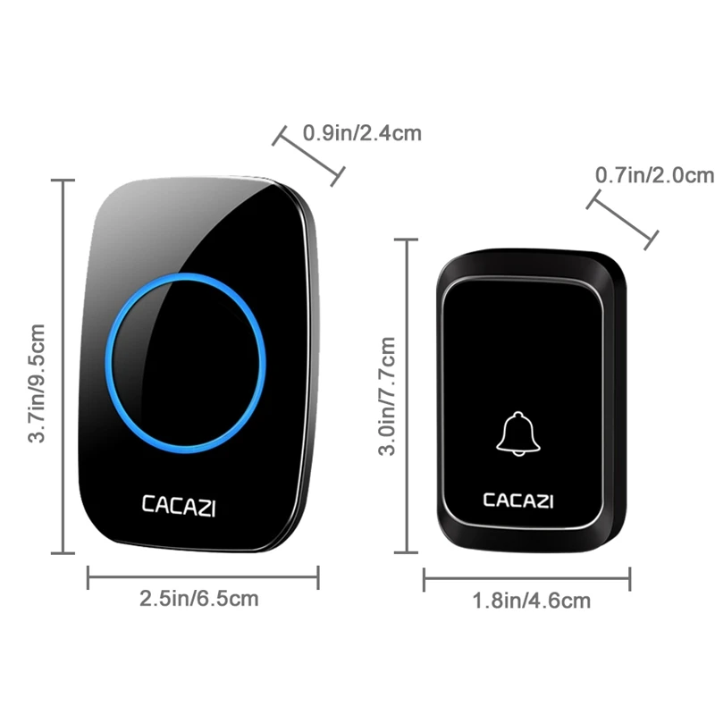 Cacazi Waterproof Wireless Doorbell Dc Battery-Operated 300M Remote Led Flashing Light Smart Home Cordless | Обустройство дома