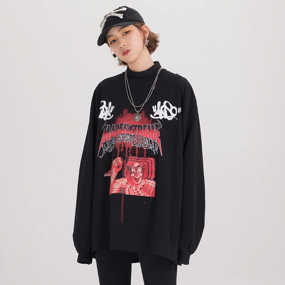 готика футболка с принтом Oversize клоун Джокер Women Tshirt весна харадзюку топ длинным
