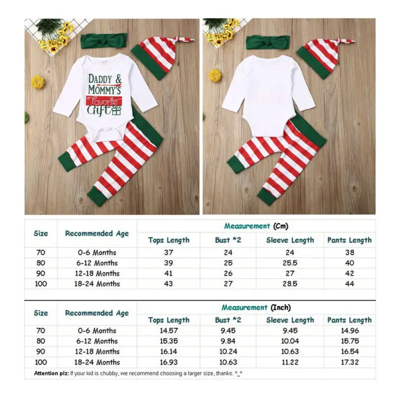 

Babies 3pcs Xmas Clothing Set Newborn Baby Boys Girls Bodysuit Romper Striped Pants Hat Outfits Set Christmas Clothes 0-24M