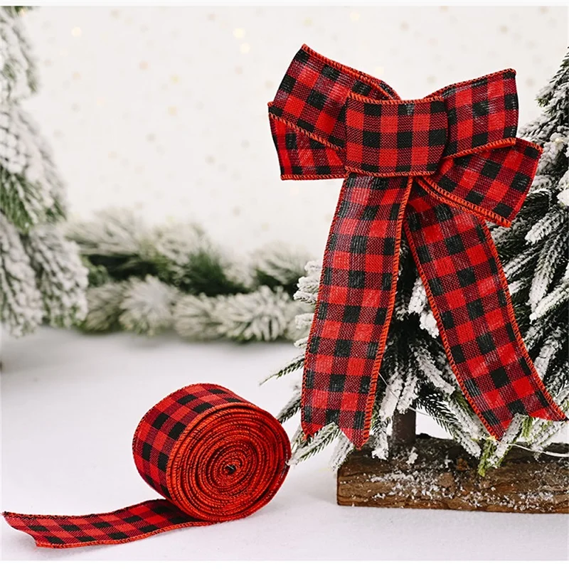 

2 Rolls Christmas Ribbons Red and Black Plaid Ribbons Black and White Burlap Ribbon for DIY Gift Wrapping Craft Decorations