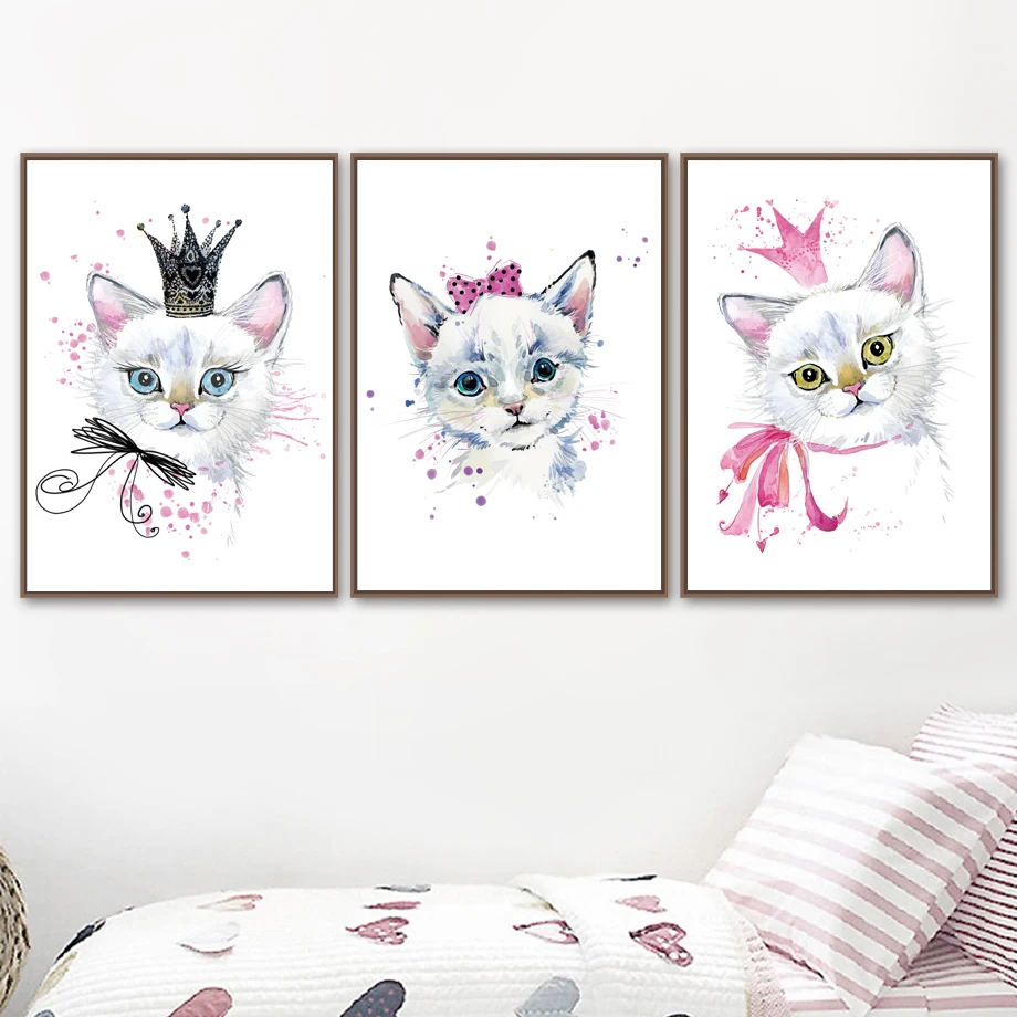 Модный милый мультяшный Кот Корона Звезда настенная Картина на холсте