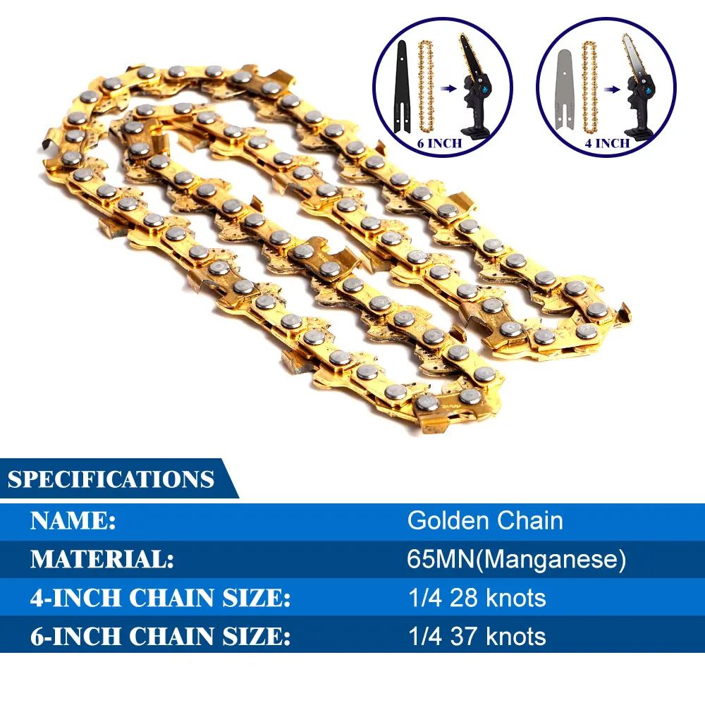

6 Inch Gold Electric Chain 6 Inch Guide for mini Electric Chain Saw for Logging and Pruning Chainsaw Parts
