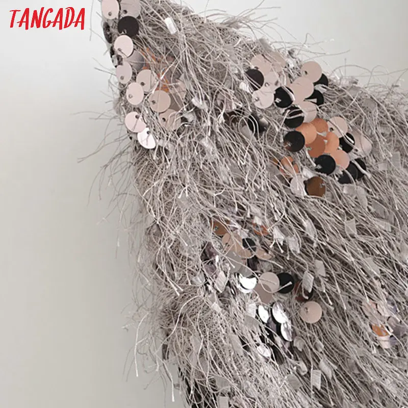 Tangada, женское платье с кисточками, расшитое блестками, без рукавов, стрейчевое, Новое поступление, сексуальное женское серое вечернее мини платье 3H170