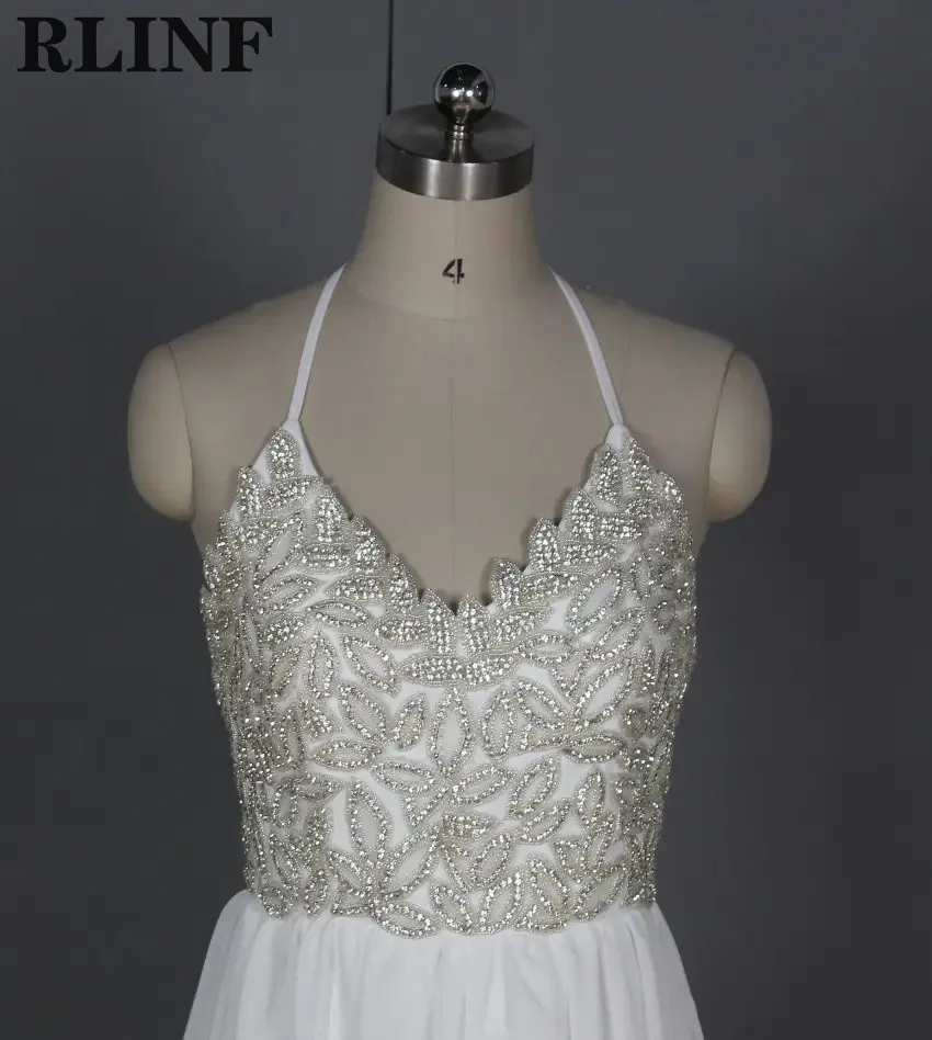 

Custom Beach Wedding Dresses White Beding Spaghetti Strap Backless Bridal Gown
