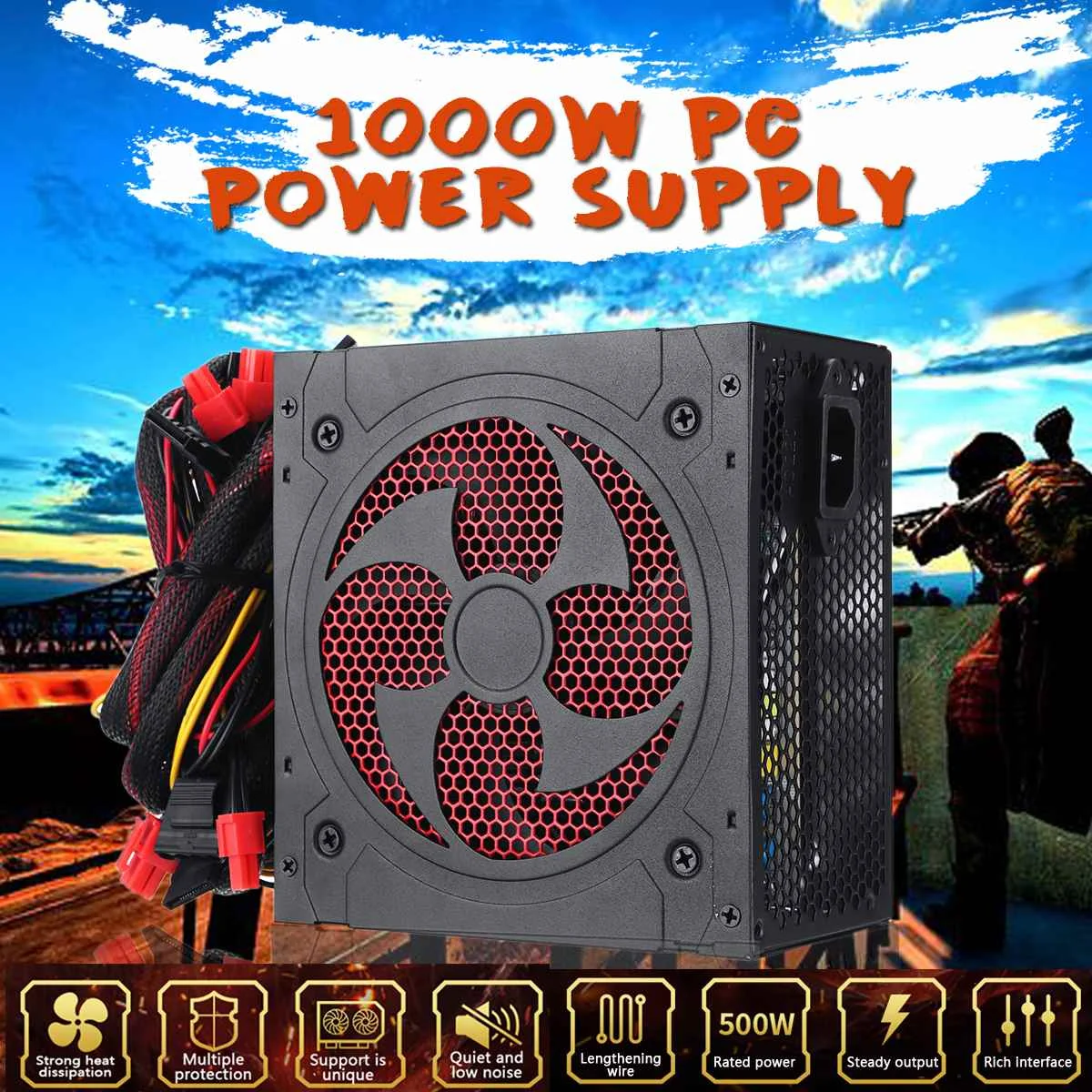 Блок питания 1000 Вт тихий вентилятор PFC ATX 20pin 12 в ПК компьютер SATA игровой блок для