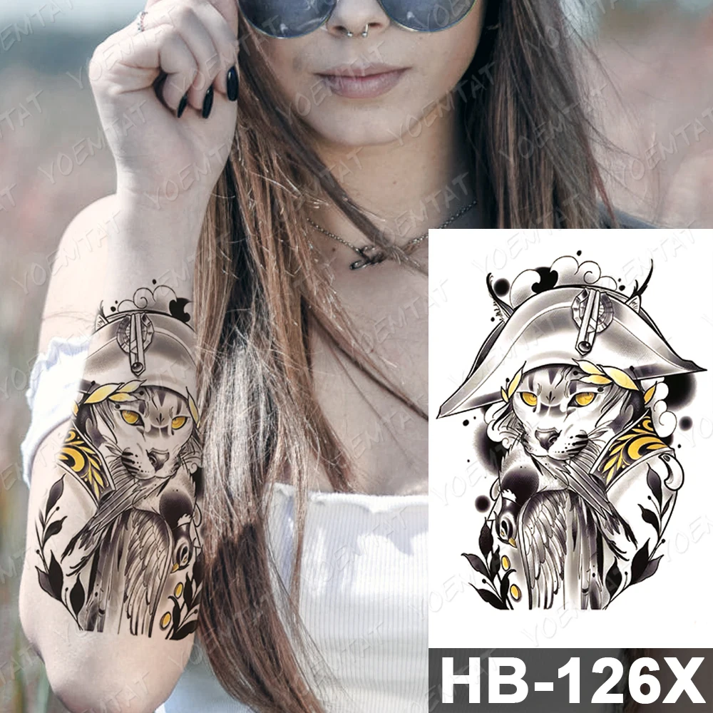 

Waterproof Temporary Tattoo Sticker Egyptian Cat Pharaoh Flash Tattoos Moon Old School Body Art Arm Fake Tatoo Women Men