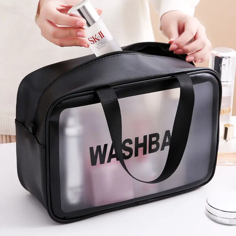 

Fashion Women Men Necessary Portable Cosmetic Bag Transparent Travel Organizer Large Black Toiletry Bags Makeup Case Pouch