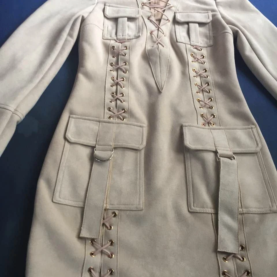 Женское платье из искусственной замши подиумное винтажное с длинным рукавом