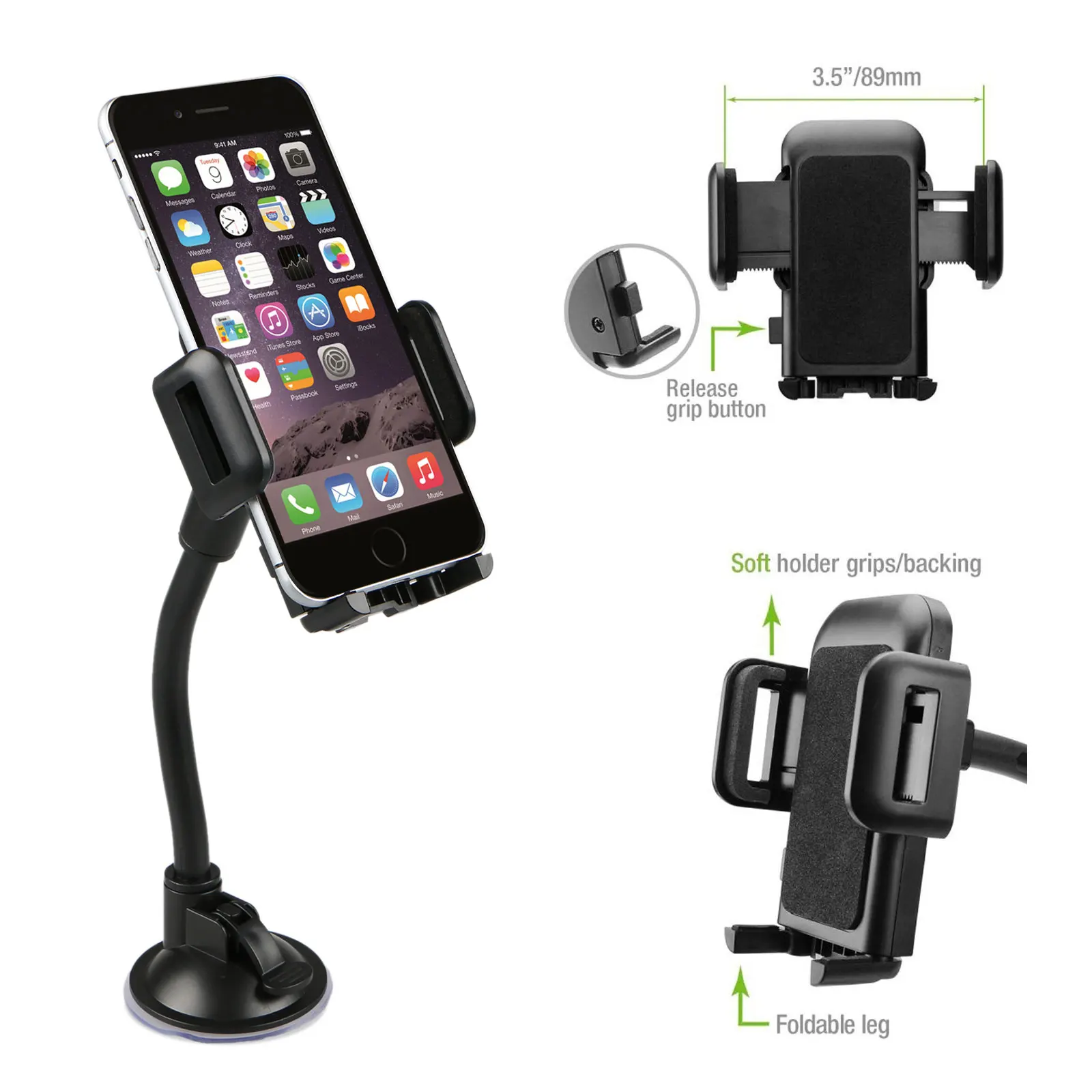 

UIGO All 4-6 Inch Smartphones 360 Degree Car phone holder Windshield Dashboard Long Arm Adsorption For Iphone Samsung Huawei