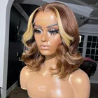 Хайлайтер медовая Блондинка кружевной передний парик тела волны короткий боб бразильские волосы Реми человеческие парики для женщин волнистые T Часть Кружевной парик doors