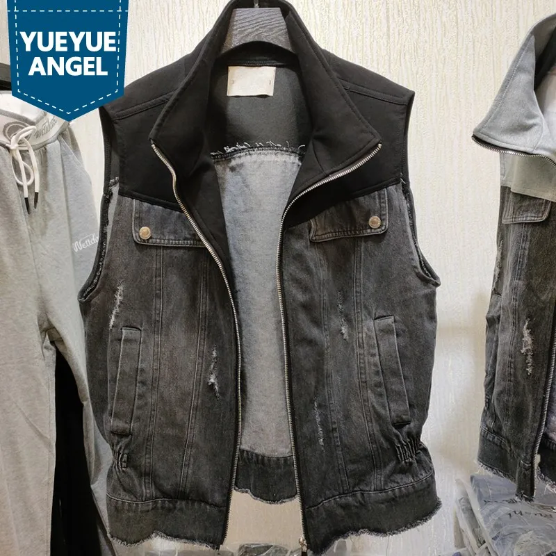 

New Fashion Women Patchwork Denim Sleeveless Jacket Autumn Outwear Vest Jean Coat Casual Streetwear Loose Fit Cowboy Waistcoat