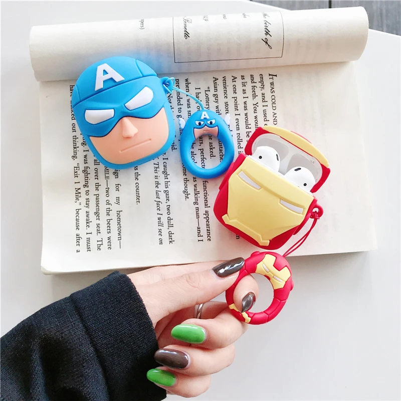 Супер Герои Человек-паук Бэтмен, Железный человек venom чехол для Airpods 2 1 беспроводные bluetooth наушники 3D Мягкий силиконовый чехол кольцо коробка