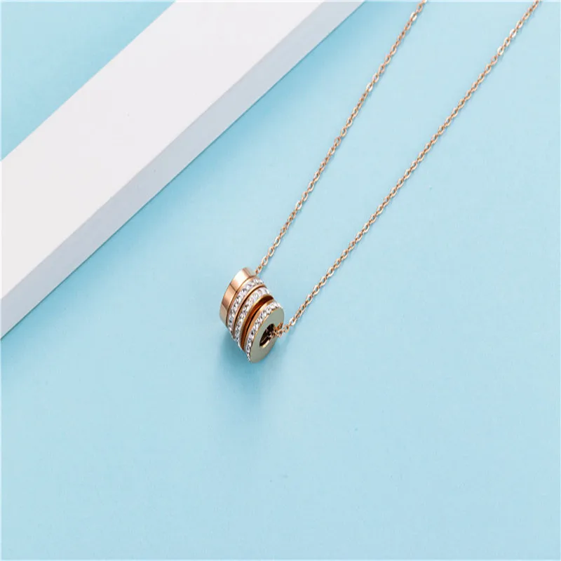 

YMS N292 Necklaces For Women Rose Gold Stainless Steel Chain Fashion Round Three Rows Set Zircon Pendant Jewelry 2021 Trend