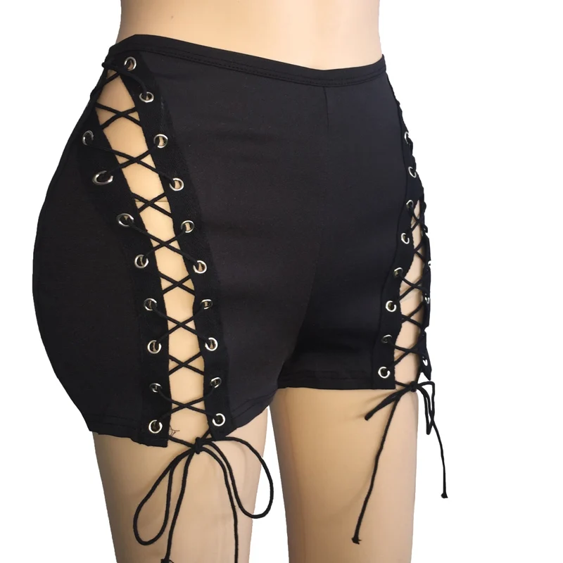 

2020 Hot Black White Lace Up Shorts Women Summer Zipper Bandage Short Sexy Split High Waist Hollow Out Club Wear Ladies Shorts