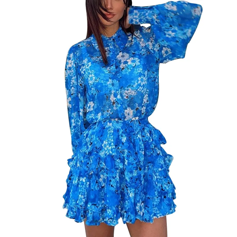 

Long-Sleeved Casual Shirt + Mini Skirt Sexy Two-Piece African Women's Clothing Autumn New Coat Dashiki Print Short Skirt Suit