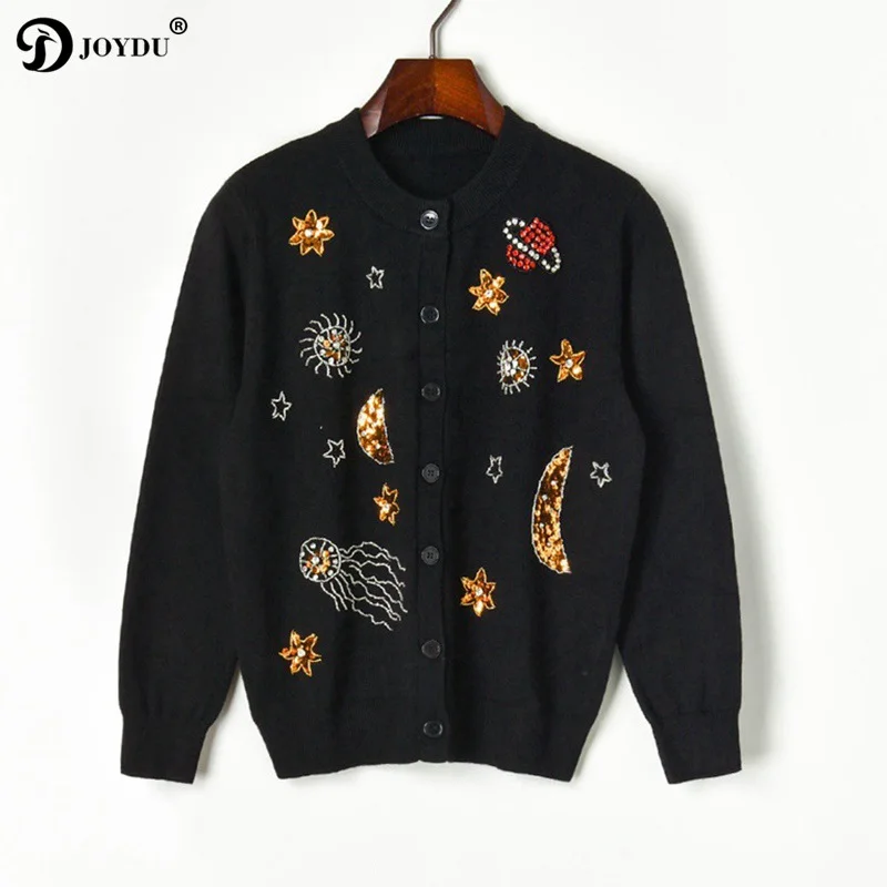 JOYDU новый зимний подиум бренд вязаные свитера ручной крючок вышитое Блестящим