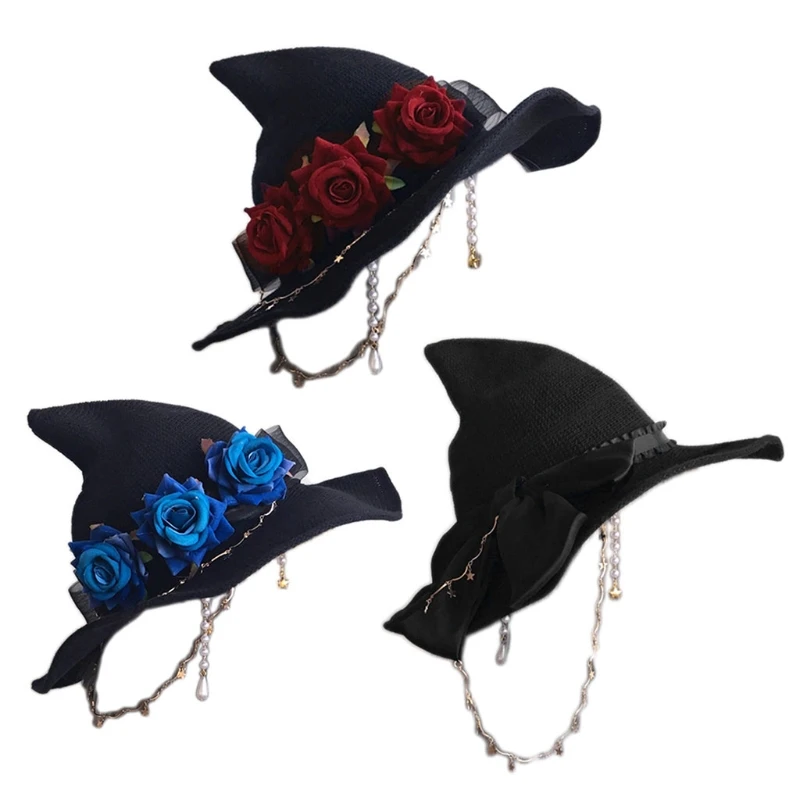 

Halloween Headwear with Rose Decoration Hats in Darky Gothic Style Lolita Costumes Rose Decorated Witch Hat