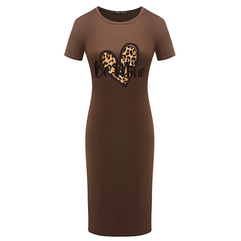 

2021 Women Plus Size Dress Summer Short Sleeve Leopard Love Print Sexy Elegant Party Bodycon Pencil Dress Vintage Robes Vestido
