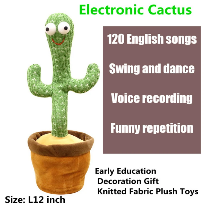 2021 New Electronic Dancing Cactus 120 English Songs Knitted Fabric Plush Toys 12.5inch Dancing Singing Jouet Enfant