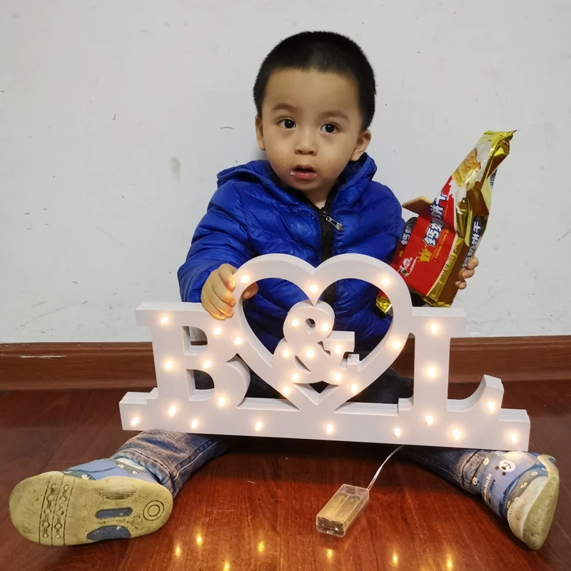 Персонализированные деревянные имени теплый LED свет знак двери набор ночь