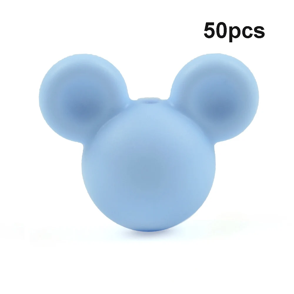 Pastel blue LOFCA 50 шт силиконовые бусины для прорезывания зубов Микки детские бусины для прорезывания зубов силиконовые бусины пищевого качества BPA бесплатно DIY Изготовление ожерелий с подвесками - Цвет: Pastel blue