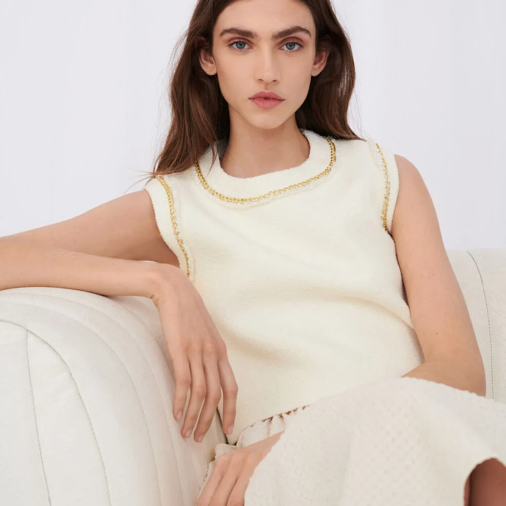 High End класса люкс Трикотажная майка с золотистой цепочкой рубашка без рукавов для