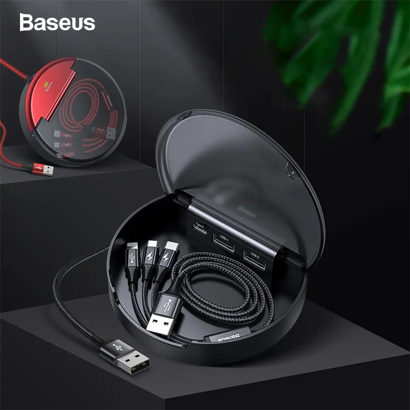 Выдвижной USB кабель Baseus 3 в 1 для iPhone Xs Max мультизарядный Micro Type C Samsung Xiaomi|Кабели