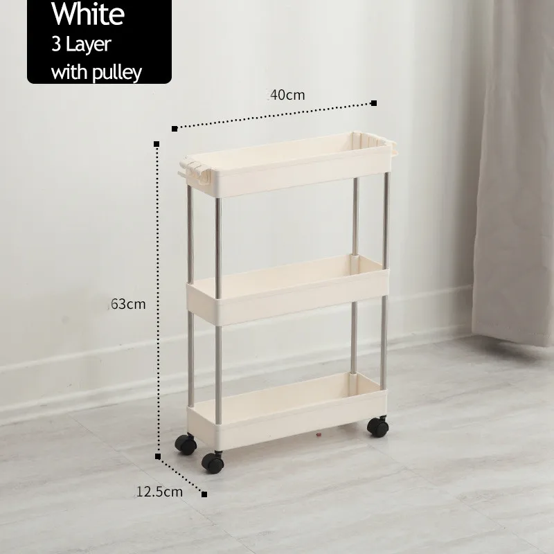 White-3 Layer 2/3/4 Слои Gap стеллаж для хранения Кухня тонкий слайд башня подвижные собрать Пластик Ванная комната полка колеса Экономия пространства Организатор - Цвет: White-3 Layer