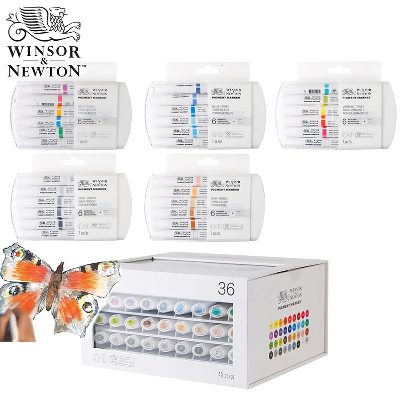Winsor& Newton высококачественный пигментный Маркер 6 цветов Набор для профессионального графического художника одежды дизайн художника поставки