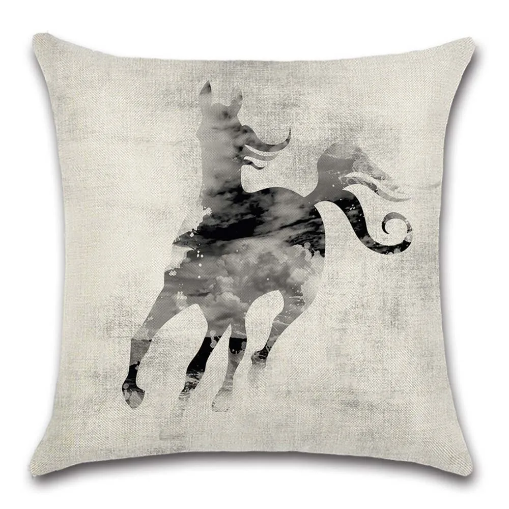 Чернильный стиль рисунок лошади бежевый Чехол на подушку декоративный домашний