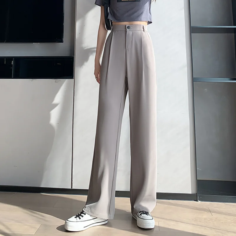 

Casual High Waist Loose Wide Leg Pants for Women Spring Summer New Loose Female Floor-Length White Suits Pants Ladies Trousers