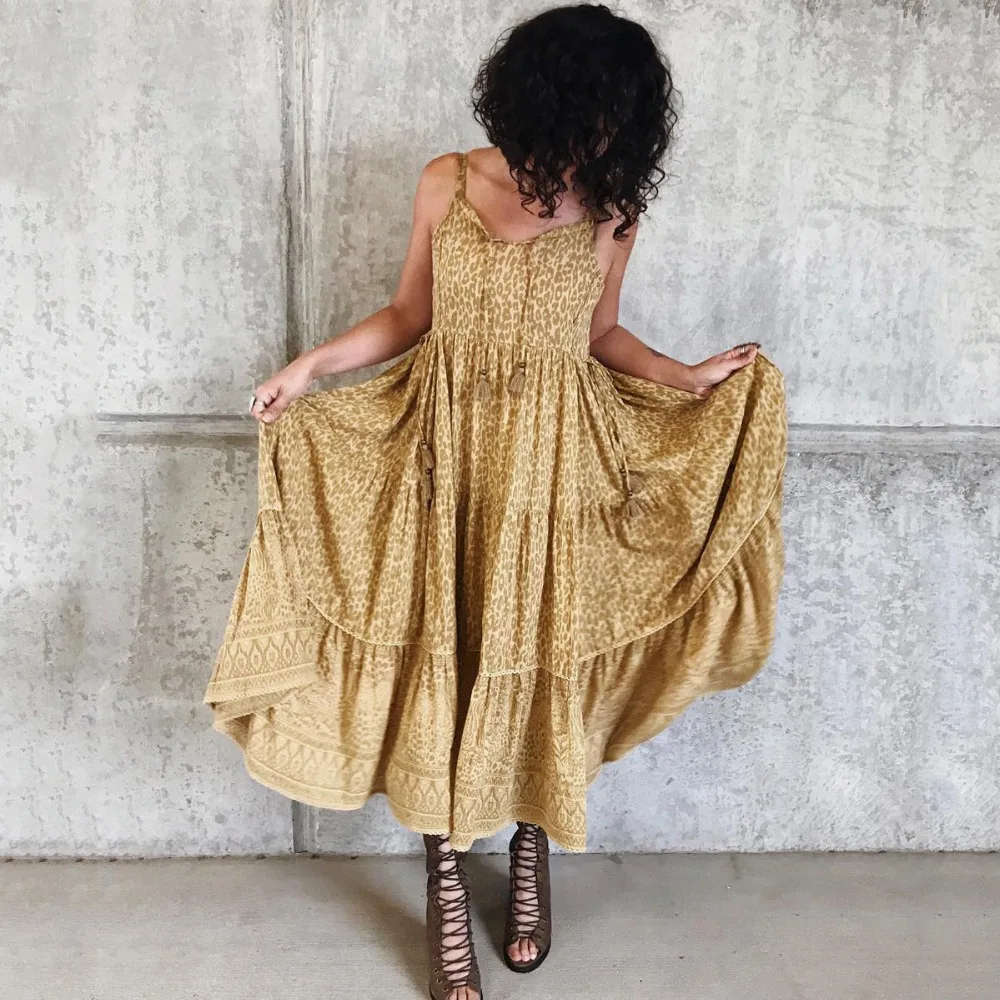 AYUALIN платье на бретелях для женщин без рукавов пляжное цыганское длинное летнее