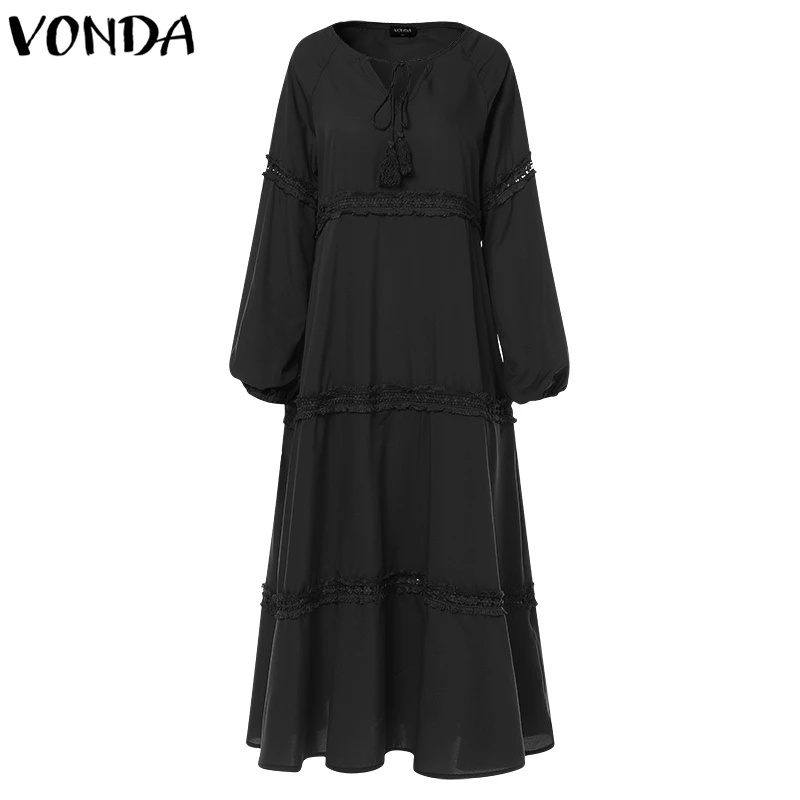 Женское богемное платье VONDA Длинное свободное с v образным вырезом и длинными