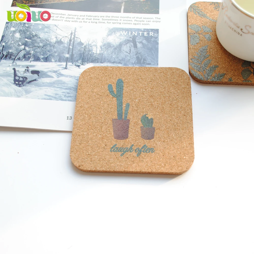 Cactus 1 шт./лот, натуральные пробковые подставки, Термостойкие чашки с печатью на заказ, коврик для кружки, кофе, чая, горячая подставка для напитков, для обеденного стола - Цвет: Cactus