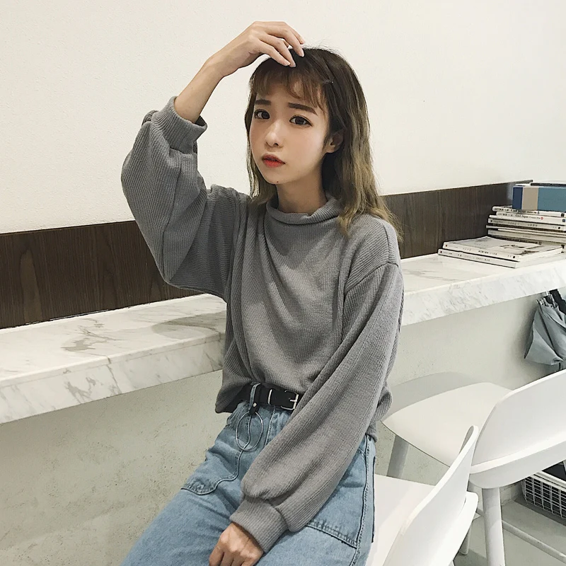 

Spring and Autumn Loose Korean Style Trendy Ins Idle Style BF All-Match Thin Top Half Turtleneck Fairy Sweater for Women