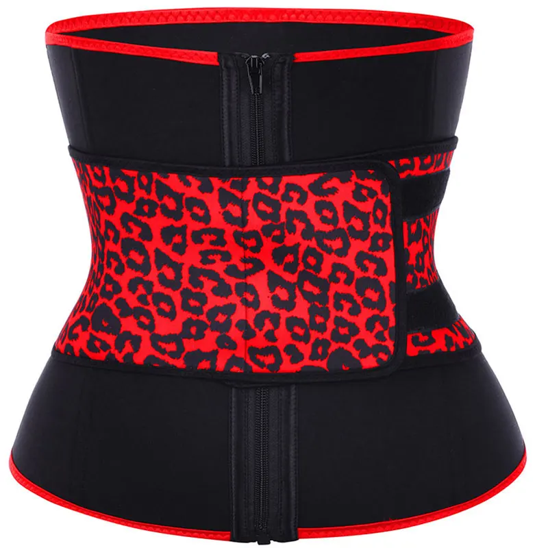 

Steel Boned Waist Trainer Shaper Underbust Corset Leopard Print Gorset Zip Up Slimming Cincher Girdle Neoprene Single Belt Korse