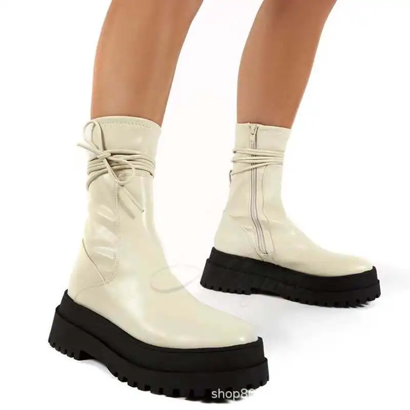 New Winter Fashion Boots Women's Platform Warm Shoes Large 43 Medium Boots Ankle Boots Zipper Leather Boots Women's Botas Mujer