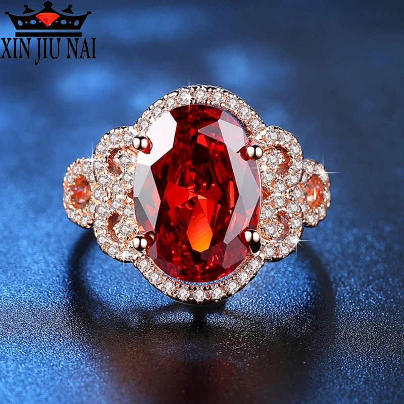 Роскошный AAA красный высокое качество овальный CZ циркон розовое золото цвет