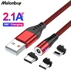 Магнитный кабель Melonboy, зарядное устройство USB, телефонный провод, зарядный кабель Micro Type C, кабель для iPhone, Xiaomi, магнитный светодиодный USB-кабель для телефона