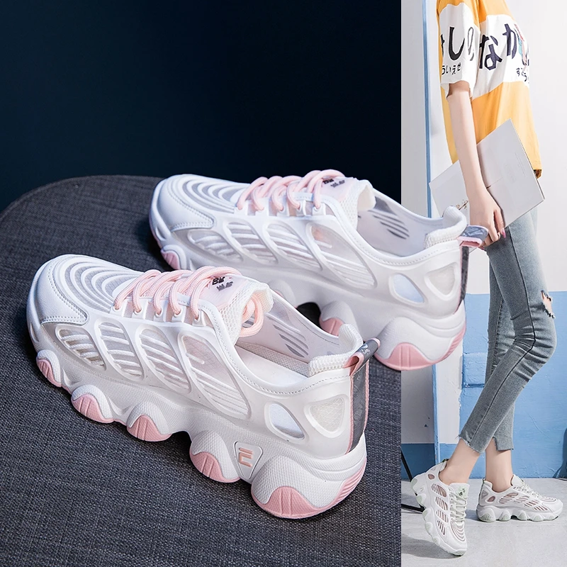 

2021 New Fashion Women's Casual Shoes Comfort Breathable Mesh Shoes Woman Spring Lace-up Non-slip Platform Walk Running Sneakers